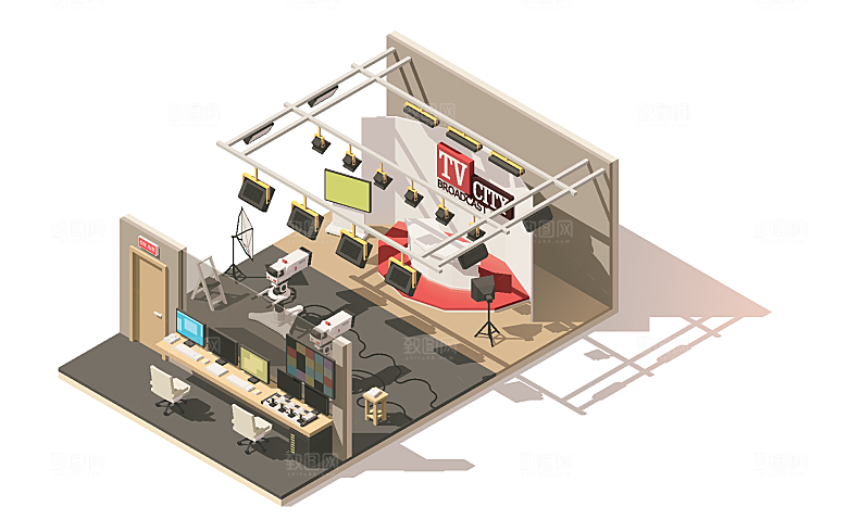 3D室内影音模型场景插画