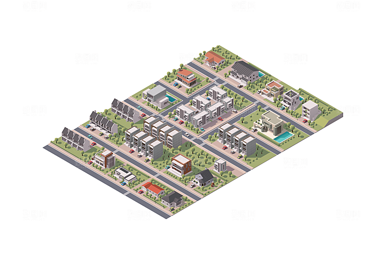 矢量城市建筑商业场景插画