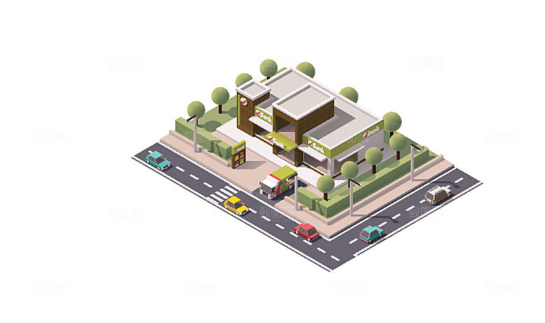 矢量城市建筑商业场景插画
