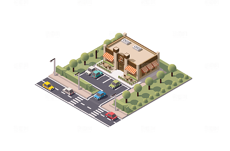 矢量城市建筑商业场景插画