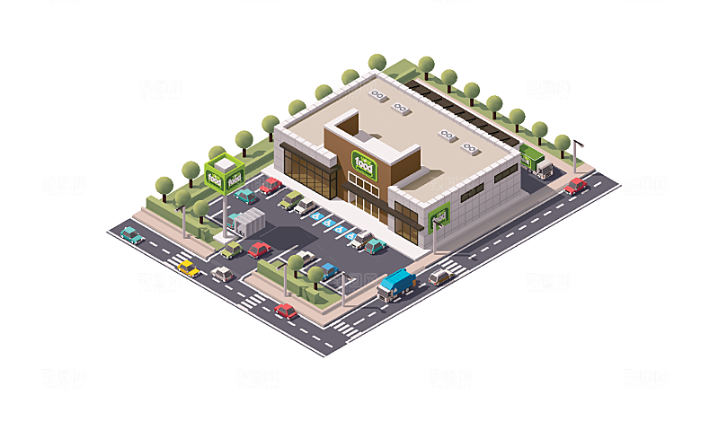矢量城市建筑商业场景插画