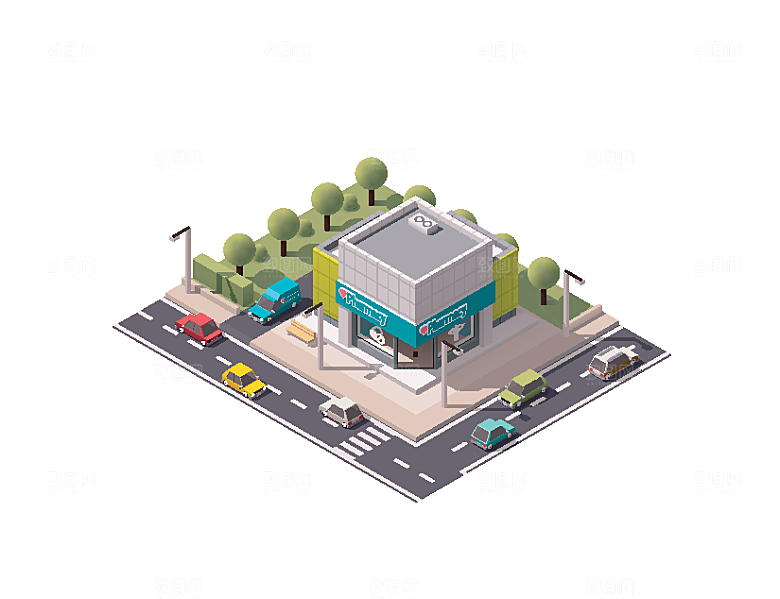 矢量城市建筑商业场景插画