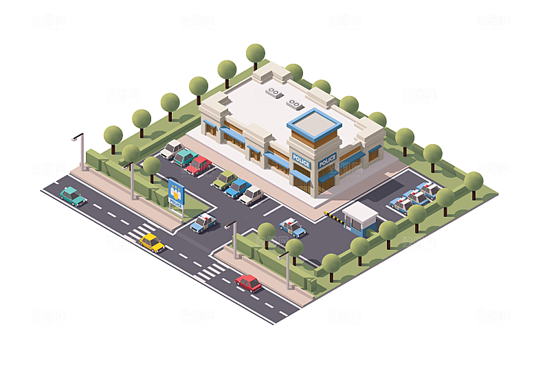 矢量城市建筑商业场景插画