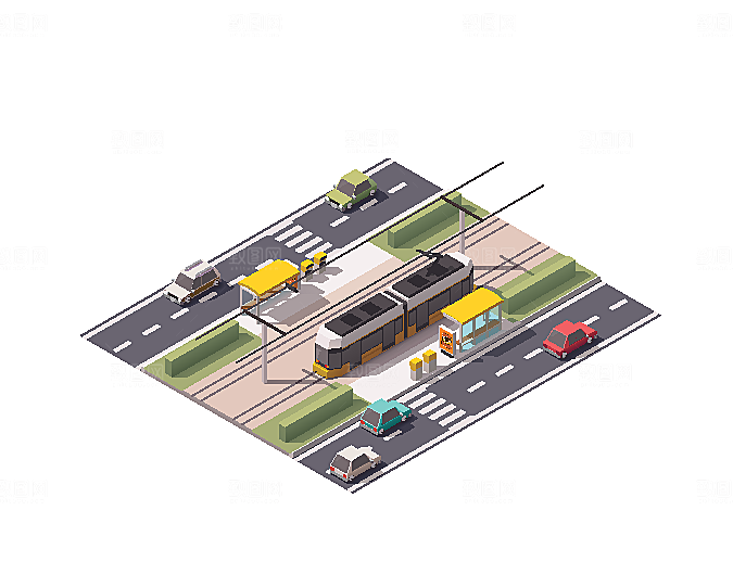 矢量城市建筑商业场景插画