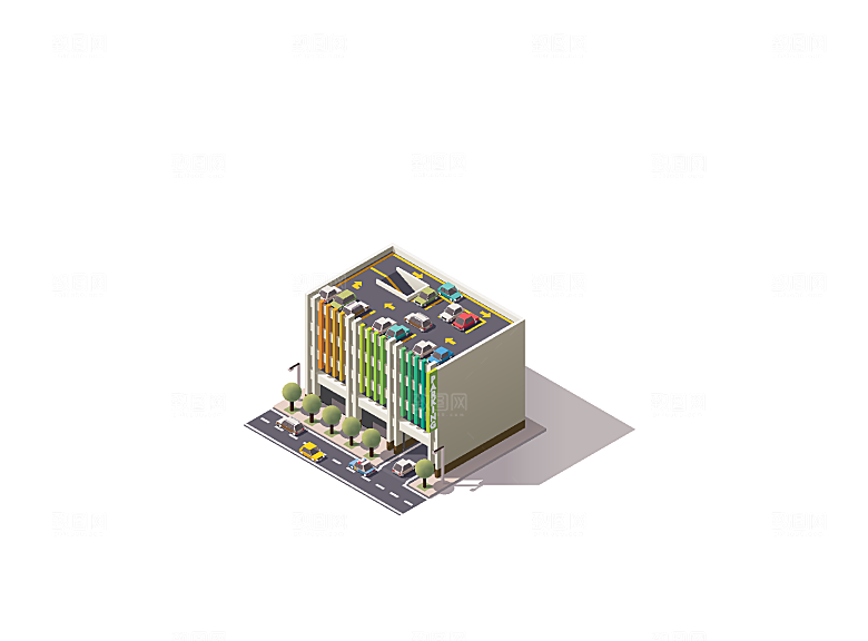 矢量城市建筑商业场景插画