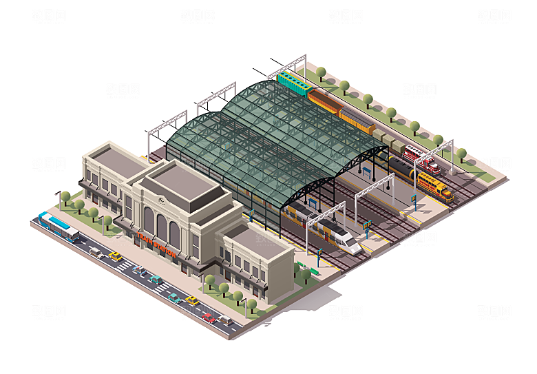 城市建筑商业工业场景插画