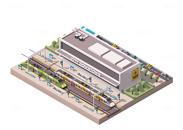 城市建筑商业工业场景插画