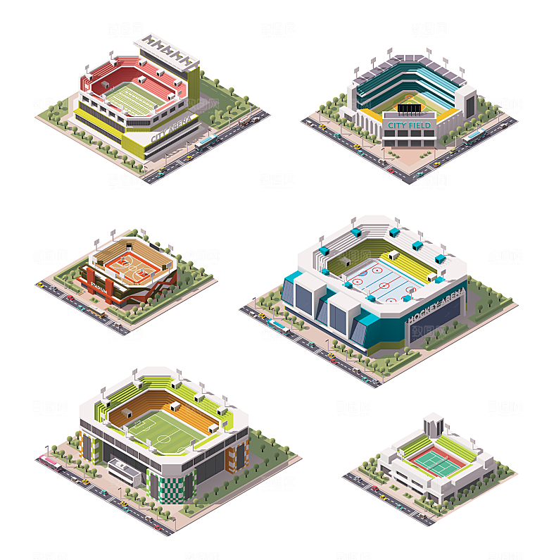 城市建筑商业工业场景插画