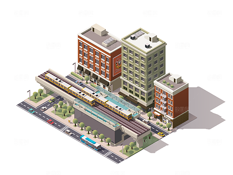 城市建筑商业工业场景插画