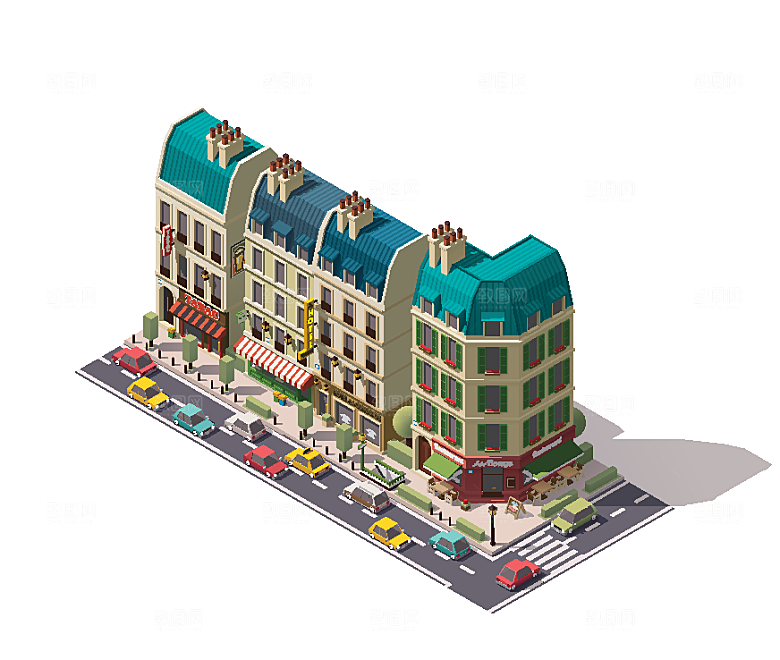 城市建筑商业工业场景插画