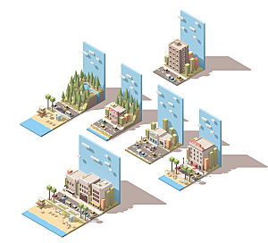 城市建筑商业工业场景插画