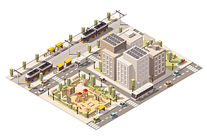 城市建筑商业工业场景插画
