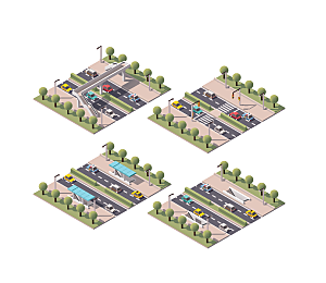 城市建筑商业工业场景插画