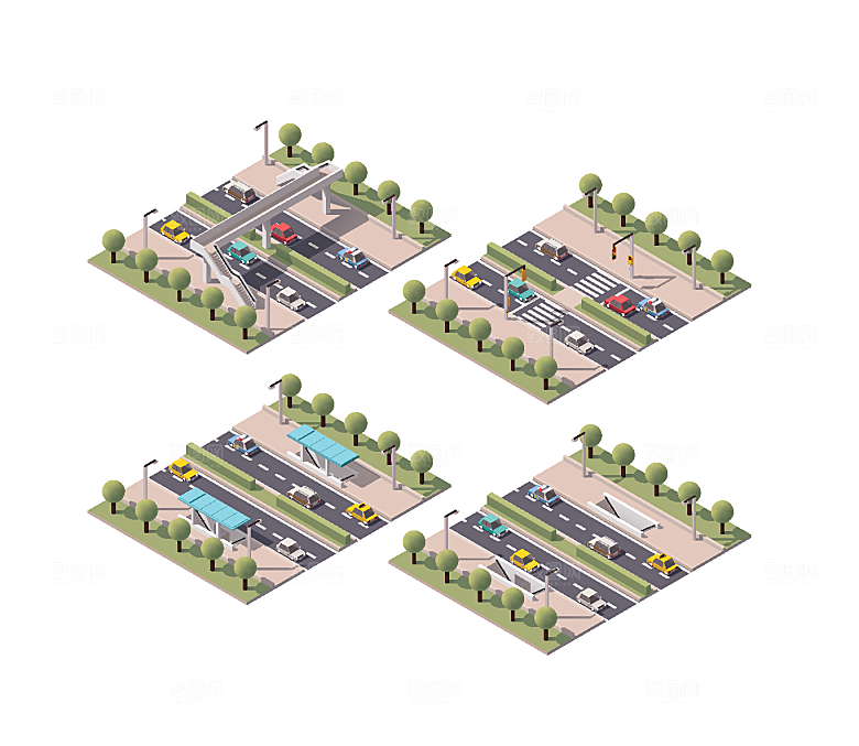 城市建筑商业工业场景插画