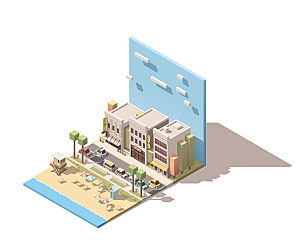 城市建筑商业工业场景插画
