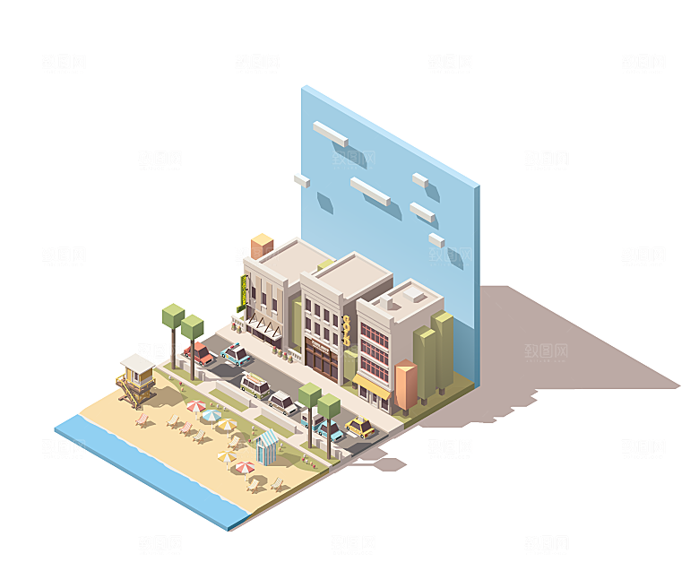 城市建筑商业工业场景插画