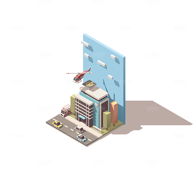 城市建筑商业工业场景插画