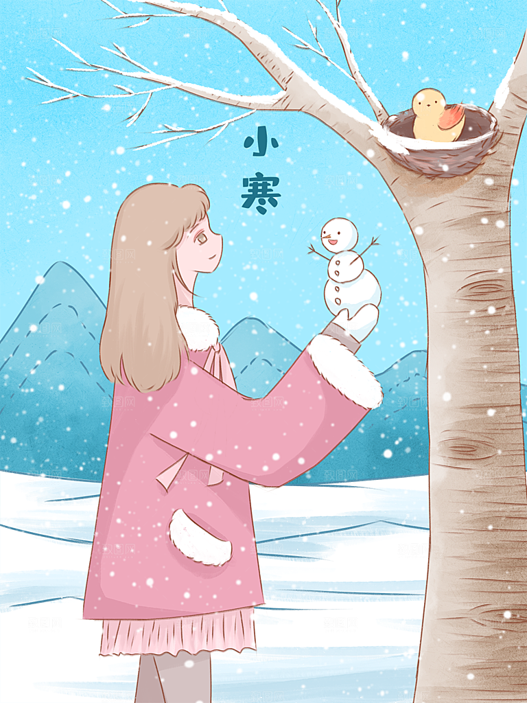冬天冬季小寒简约大气海报插画