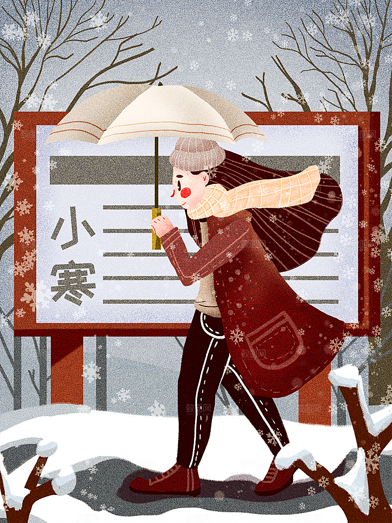 冬天冬季小寒简约大气海报插画