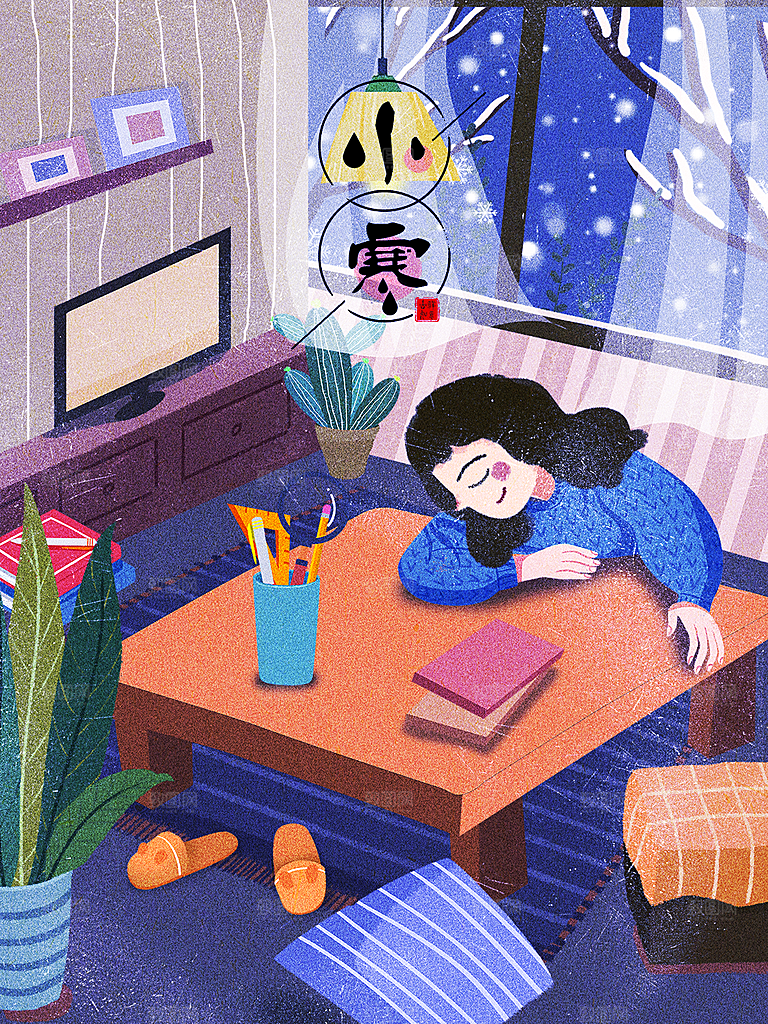 冬天冬季小寒简约大气海报插画