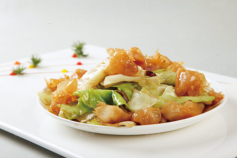 巴菜炒蜇头美食高清摄影图