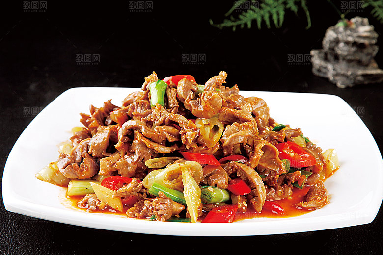 白椒炒鸡胗美食高清摄影图