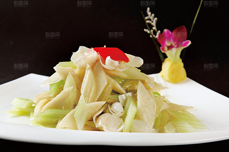 百合炒双脆美食高清摄影图