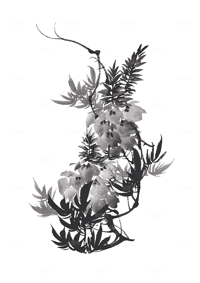 矢量水墨中国风鲜花花朵素材