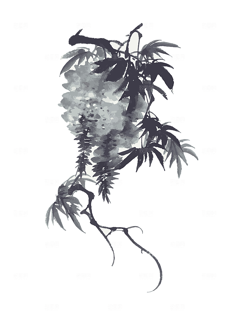 矢量水墨中国风鲜花花朵素材