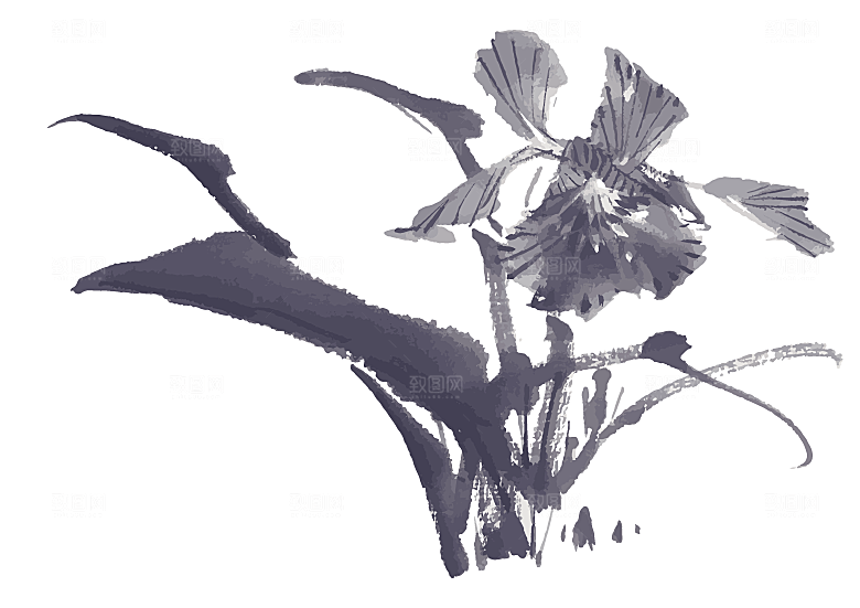 矢量水墨中国风鲜花花朵素材