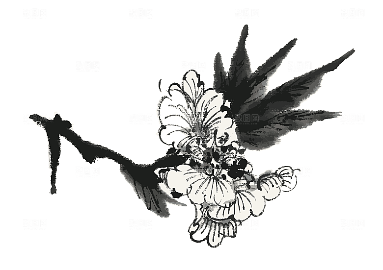矢量水墨中国风鲜花花朵素材