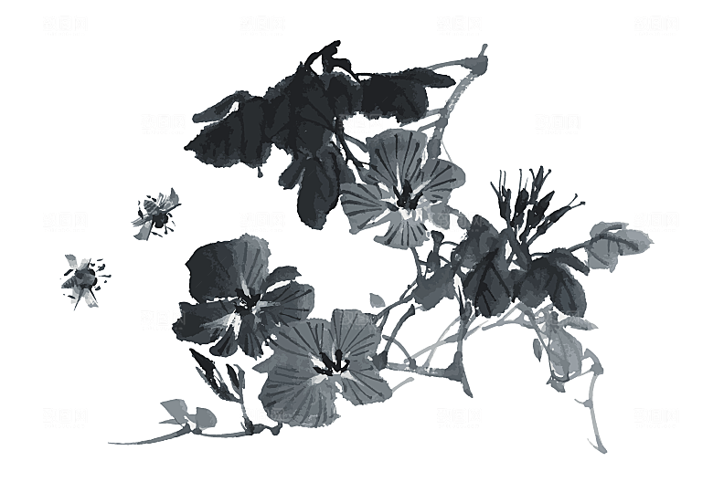 矢量水墨中国风鲜花花朵素材