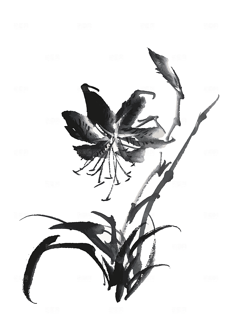 中国风手绘花卉水墨鲜花素材