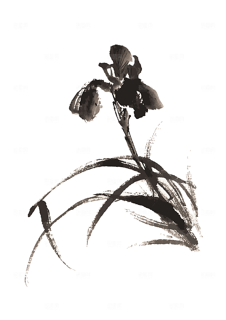 中国风手绘花卉水墨鲜花素材