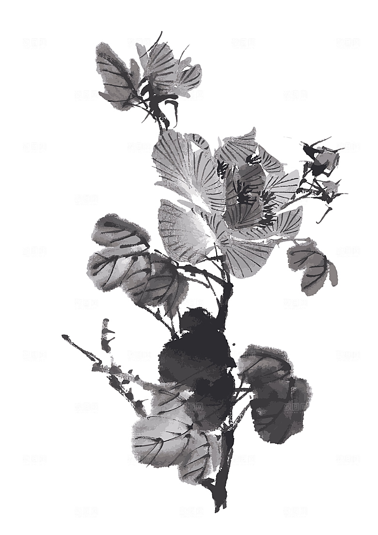 中国风手绘花卉水墨鲜花素材