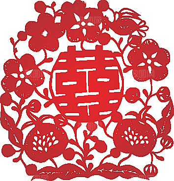 红色喜字剪纸效果png素材