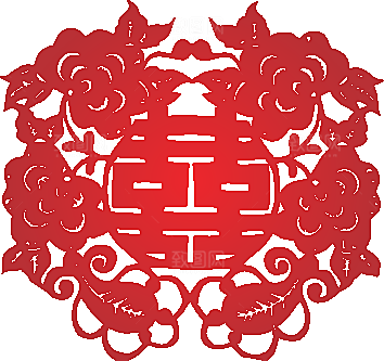 红色喜字剪纸效果png素材