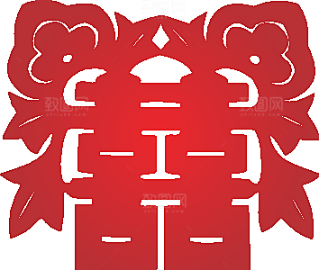 红色喜字剪纸效果png素材