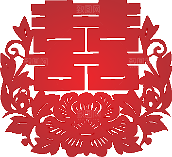 红色喜字剪纸效果png素材