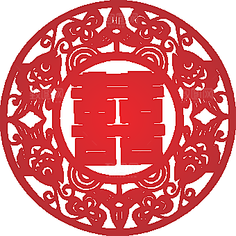 双喜字剪纸矢量窗花