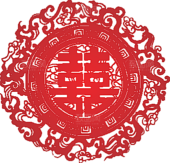 双喜字剪纸矢量窗花