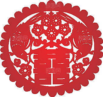 双喜字剪纸矢量窗花