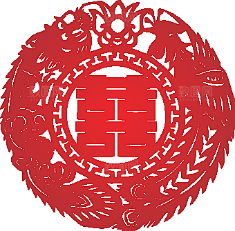 双喜字剪纸矢量窗花