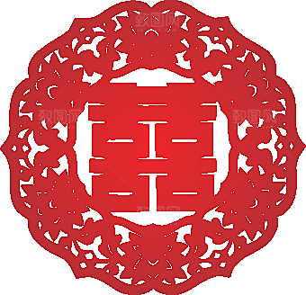 双喜字剪纸矢量窗花