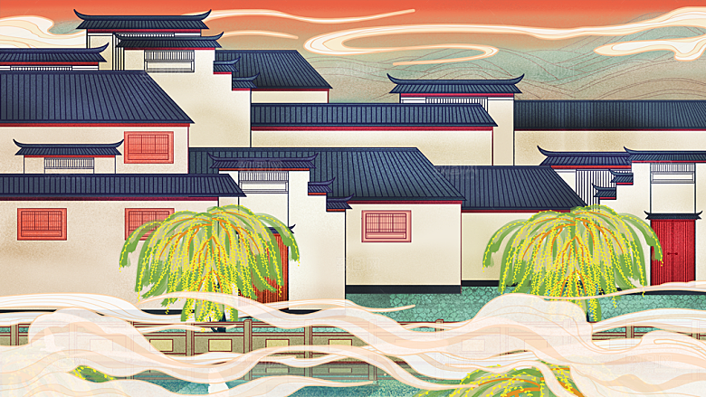 地标古迹建筑风景点插画海报
