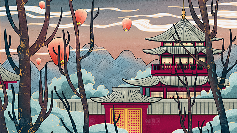 地标古迹建筑风景点插画海报