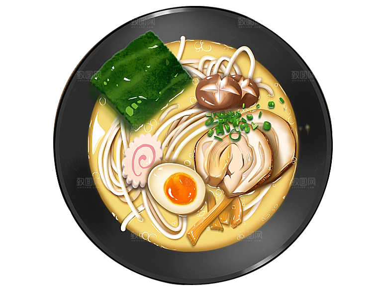 日式料理拉面面条寿司手绘汤面食物美食