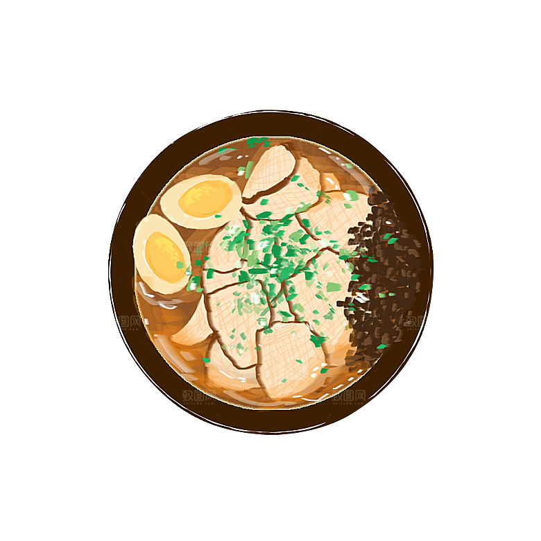 日式料理拉面面条寿司手绘汤面食物美食素材
