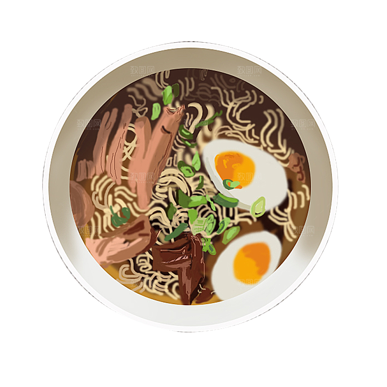 日式料理拉面面条寿司手绘汤面食物美食素材