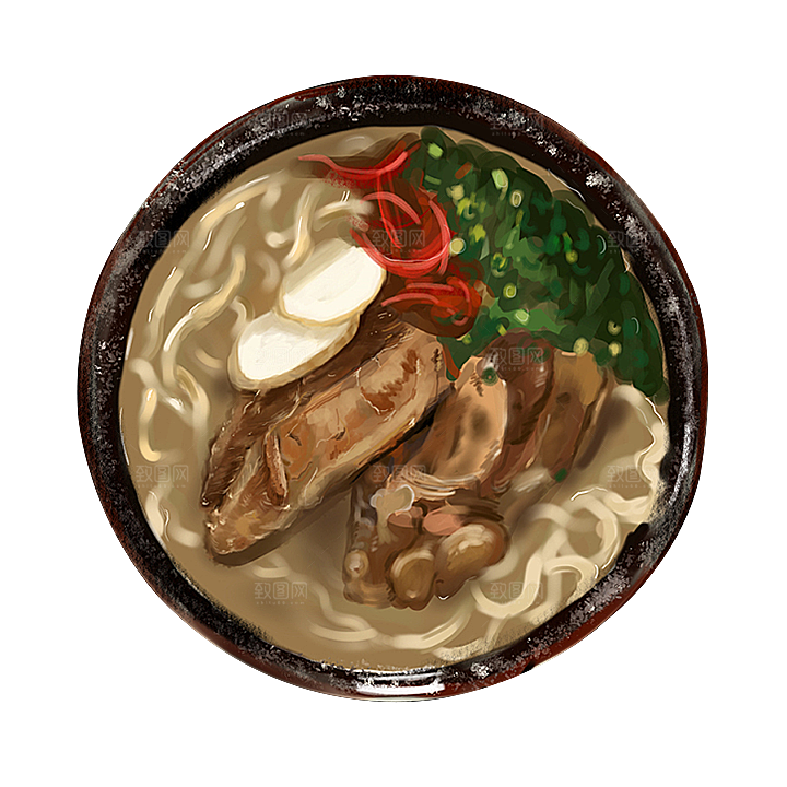 日式料理拉面面条寿司手绘汤面食物美食